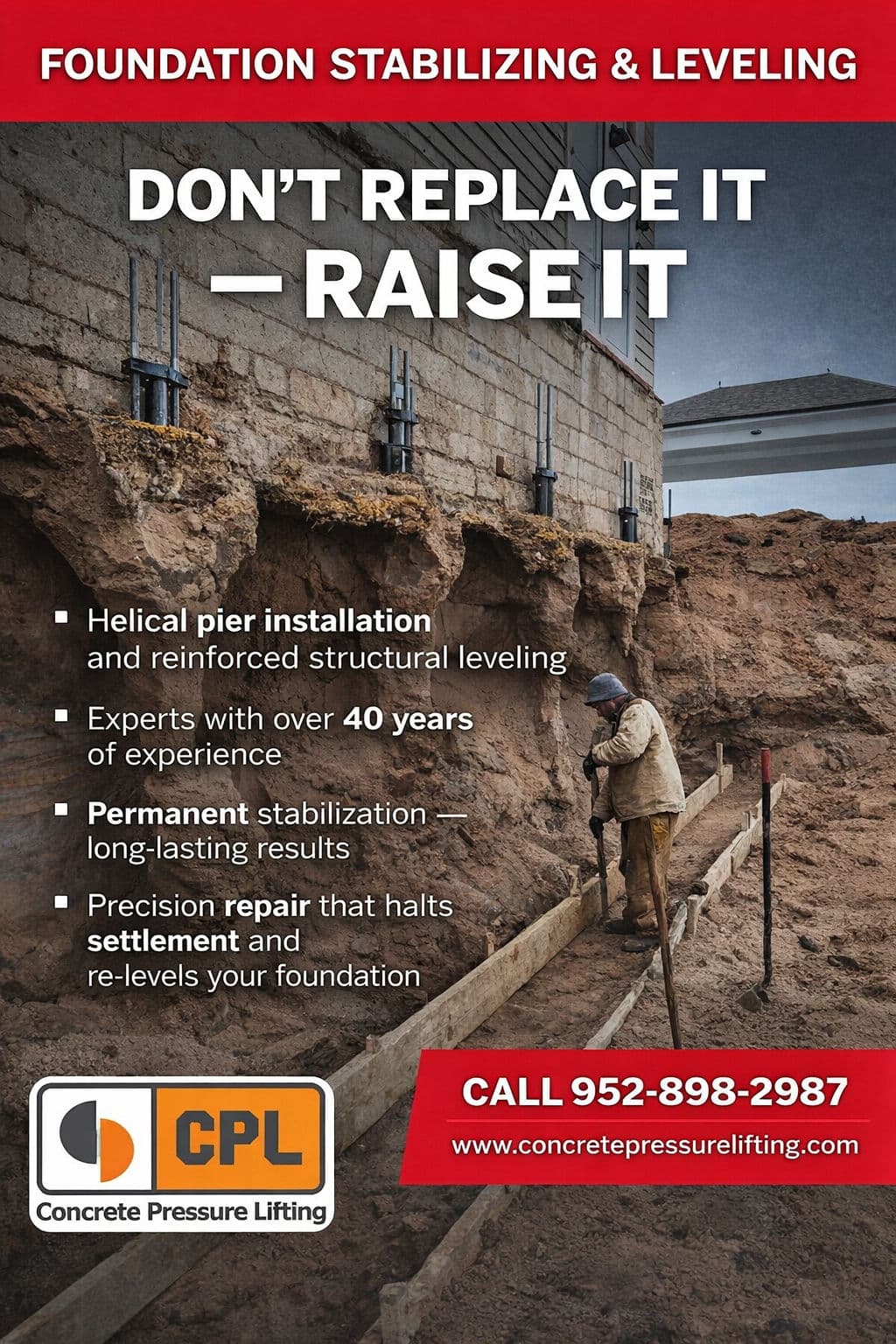 Project Foundation Stabilization and Leveling with Helical Piers image