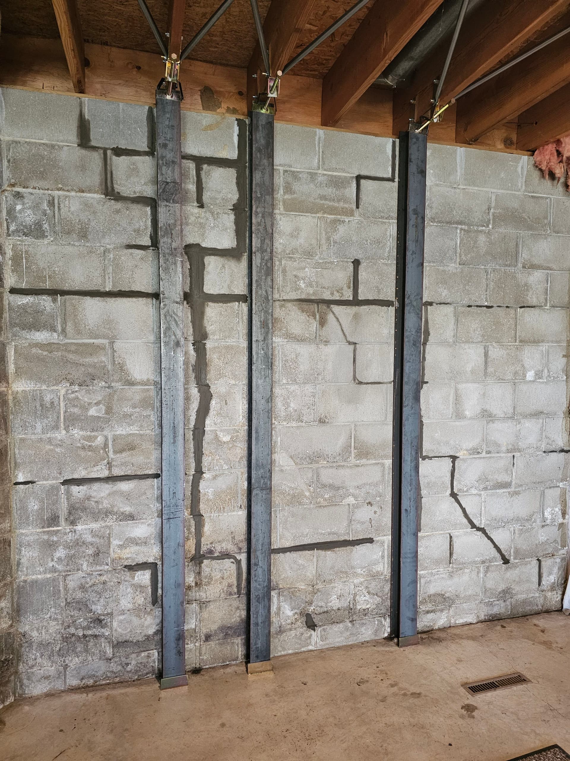 Gallery photos for Bowing Foundation Wall Fixed With Steel I-Beams and Exterior Waterproofing: Image #1